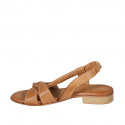 Woman's sandal with elastic band in cognac brown leather heel 2 - Available sizes:  32