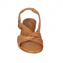 Sandale avec elastique pour femmes en cuir cognac talon 2 - Pointures disponibles:  32