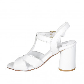 Sandalia para mujer con cinturon en T en piel blanca tacon 7 - Tallas disponibles:  42 2