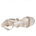 Woman's open shoe with strap in platinum laminated leather heel 3 - Available sizes:  42