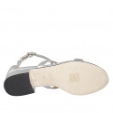 Woman's open shoe with strap in silver laminated leather heel 3 - Available sizes:  32, 42