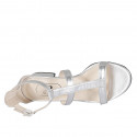 Woman's open shoe with strap in silver laminated leather heel 3 - Available sizes:  32, 42