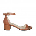 Woman's open shoe in cognac brown leather with strap heel 5 - Available sizes:  43, 44, 45