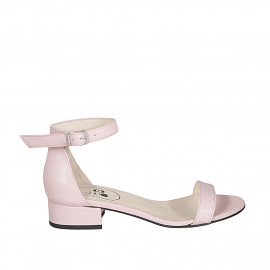Woman's open shoe with ankle strap in rose leather heel 3 - Available sizes:  43