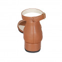 Chaussure ouverte pour femmes en cuir cognac avec courroie talon 3 - Pointures disponibles:  42