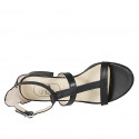 Woman's open shoe with strap in black leather heel 3 - Available sizes:  32