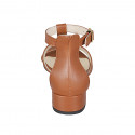 Woman's open shoe with strap in cognac brown leather heel 3 - Available sizes:  32