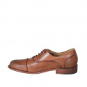 Chaussure richelieu à bout droit pour hommes avec lacets en cuir cognac - Pointures disponibles:  46, 48, 50