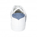Man's laced shoe with removable insole in white leather and pierced leather and blue nubuck leather - Available sizes:  46, 47, 48