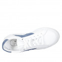 Man's laced shoe with removable insole in white leather and pierced leather and blue nubuck leather - Available sizes:  46, 47, 48
