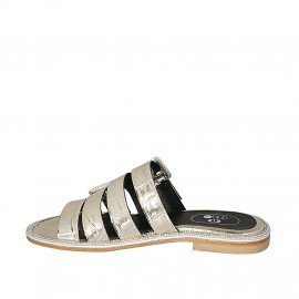 Sabo para mujer con hebillas y estras en charol imprimido laminado platino tacon 1 - Tallas disponibles:  33, 42 2