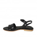 Sandalia para mujer en charol estampado negro con cinturon tacon 1 - Tallas disponibles:  33, 42, 44