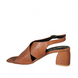 Sandalia para mujer en piel cognac tacon 6 - Tallas disponibles:  44 2