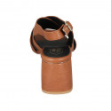 Sandalia para mujer en piel cognac tacon 6 - Tallas disponibles:  44