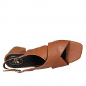 Sandale pour femmes en cuir cognac talon 6 - Pointures disponibles:  44