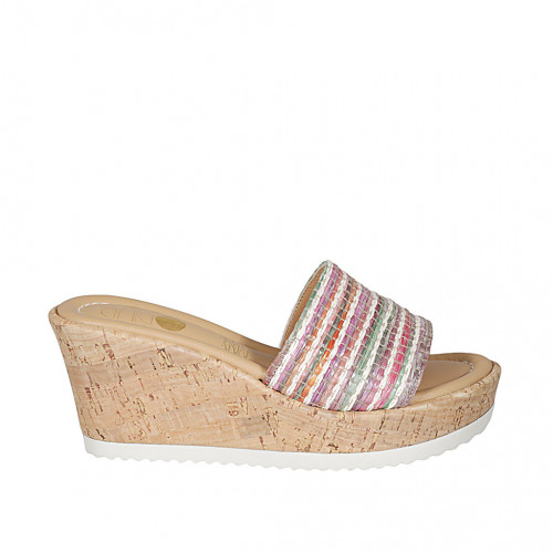 Mule pour femmes en raphia multicouleur talon compensé 7 - Pointures disponibles:  43