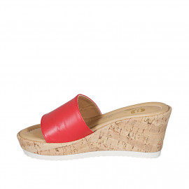 Woman's mules in red leather wedge heel 7 - Available sizes:  42 2