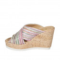 Woman's mules in multicolored raffia wedge heel 10 - Available sizes:  42