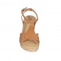 Woman's strap sandal in cognac brown leather wedge heel 10 - Available sizes:  42, 43