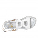 Woman's platform sandal in white leather and laminated fabric wedge heel 10 - Available sizes:  42, 43