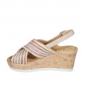 Sandalo da donna in rafia multicolore e camoscio beige con plateau zeppa 7 - Misure disponibili: 42, 43