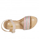 Woman's strap sandal in multicolored raffia and beige suede with platform and wedge heel 10 - Available sizes:  42, 44