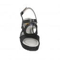 Sandalo da donna con plateau in pelle nera e tessuto laminato zeppa 7 - Misure disponibili: 31, 42
