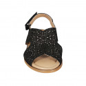 Woman's sandal with velcro strap in black pierced suede heel 1 - Available sizes:  32, 33