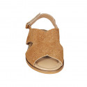Sandale pour femmes avec fermeture velcro en daim perforé cognac talon 1 - Pointures disponibles:  32, 33, 42