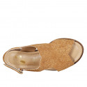 Sandale pour femmes avec fermeture velcro en daim perforé cognac talon 1 - Pointures disponibles:  32, 33, 42