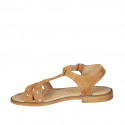 Sandalia para mujer en gamuza cognac con cinturon, tachuelas y tacon 1 - Tallas disponibles:  33