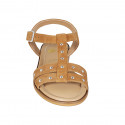 Sandale pour femmes en daim cognac avec courroie, goujons et talon 1 - Pointures disponibles:  33