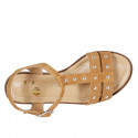 Woman's sandal in cognac brown suede with strap, studs and heel 1 - Available sizes:  33
