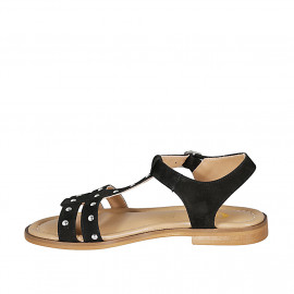 Sandalia para mujer en gamuza negra con cinturon, tachuelas y tacon 1 - Tallas disponibles:  33, 42 2