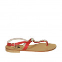 Sandalia de dedo en piel roja para mujer con estras tacon 2 - Tallas disponibles:  42, 43, 44