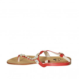 Sandale entredoigt en cuir rouge pour femmes avec strass talon 2 - Pointures disponibles:  42, 43, 44 2