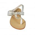 Woman's thong sandal in silver laminated leather with rhinestones heel 2 - Available sizes:  43