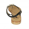 Sandalia de dedo para mujer en piel negra con estras tacon 2 - Tallas disponibles:  42, 43