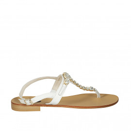 Sandale entredoigt pour femmes en cuir blanc avec strass talon 2 - Pointures disponibles:  42, 43