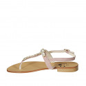 Woman's thong sandal in rose leather with rhinestones heel 2 - Available sizes:  42, 43, 45