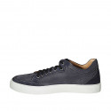 Zapato para hombre con cordones y plantilla extraible en piel y piel nubuk perforada azul - Tallas disponibles:  47, 48