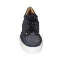 Zapato para hombre con cordones y plantilla extraible en piel y piel nubuk perforada azul - Tallas disponibles:  47, 48