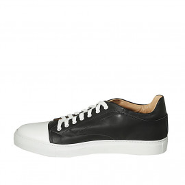 Zapato para hombre con cordones y plantilla extraible en piel negra y blanca - Tallas disponibles:  47, 48 2
