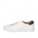Chaussure sportif à lacets pour hommes avec semelle amovible en cuir blanc et noir - Pointures disponibles:  47, 48