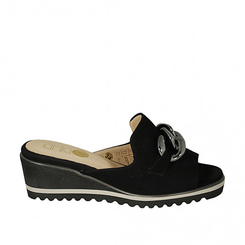 Sabot da donna con catena in camoscio nero zeppa 5 - Misure disponibili: 43