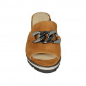 Woman's mule with chain in cognac brown suede wedge heel 5 - Available sizes:  43