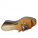 Woman's mule with chain in cognac brown suede wedge heel 5 - Available sizes:  43