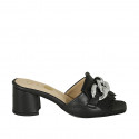 Woman's mule with fringes and chain in black leather heel 5 - Available sizes:  32