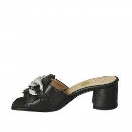 Sabot da donna con frange e catena in pelle nera tacco 5 - Misure disponibili: 32 2
