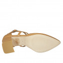 Woman's pointy open shoe with crossed strap in cognac brown leather heel 6 - Available sizes:  44